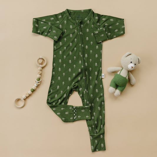 Christmas Tree Zippy Romper Bamboo Pajamas Baby Green Trees