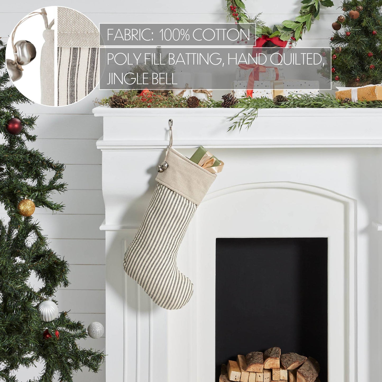 Charcoal Ticking Stripe Stocking 12x20