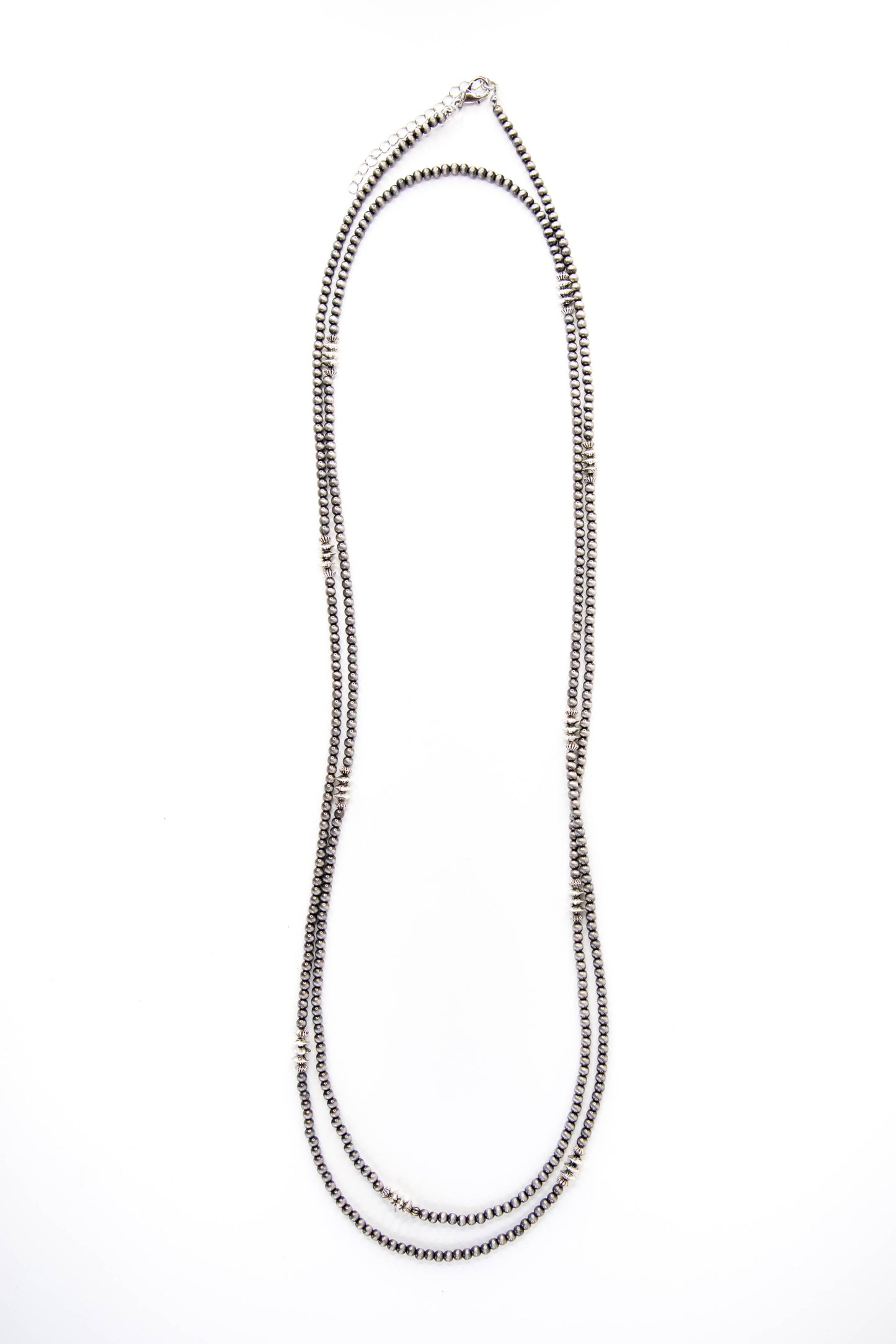 66" Dainty Faux Navajo Pearl Beaded Necklace with Burnished