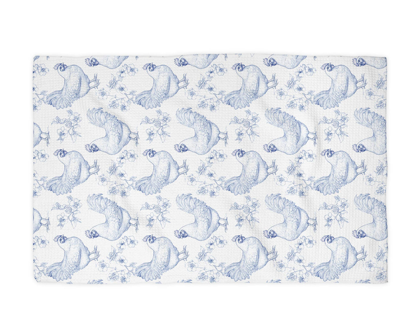 Blue White Chicken Farm Chinoiserie Floral Kitchen Towel