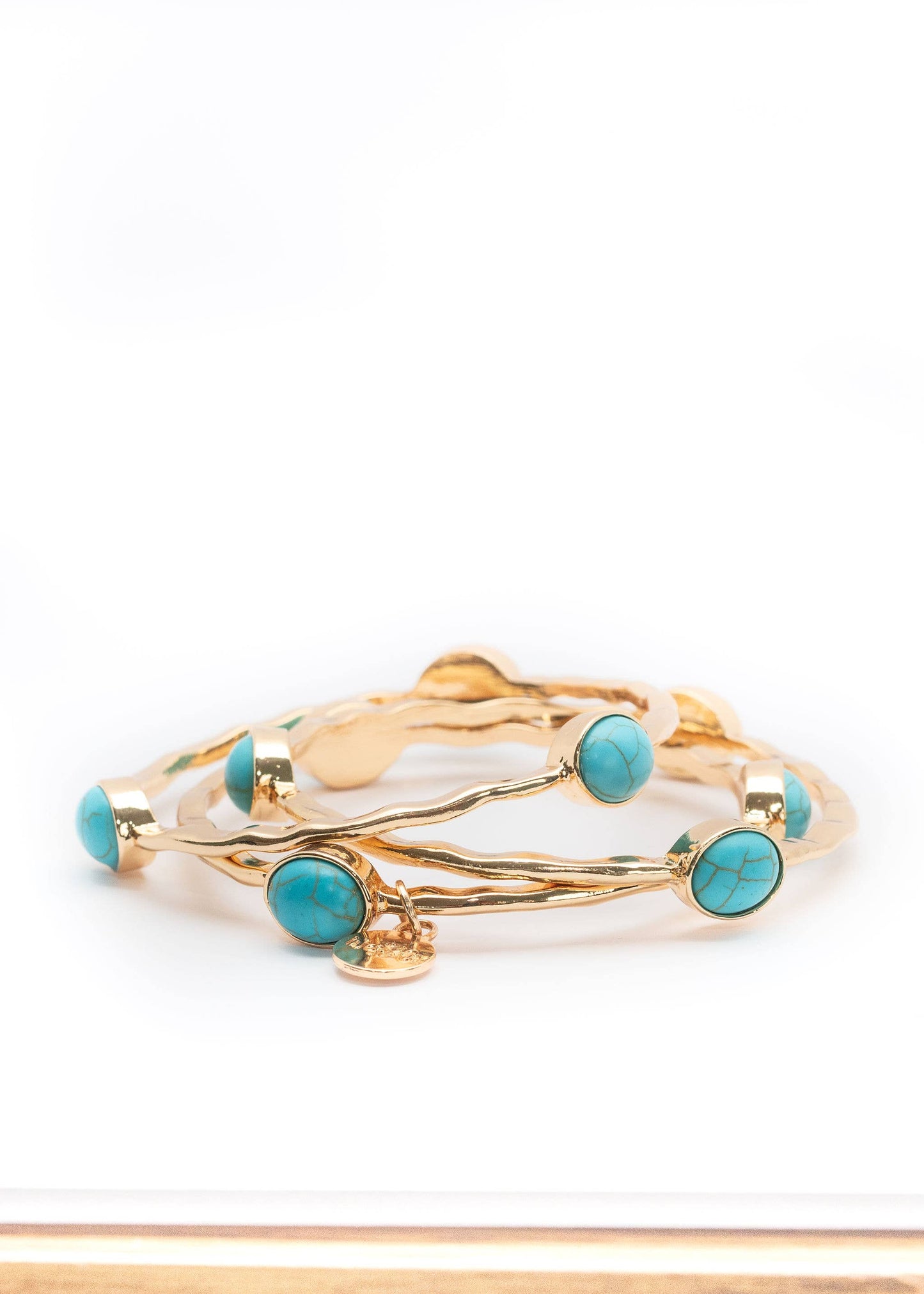 Set/3 Burnished Gold Bangles with TQ Ovals