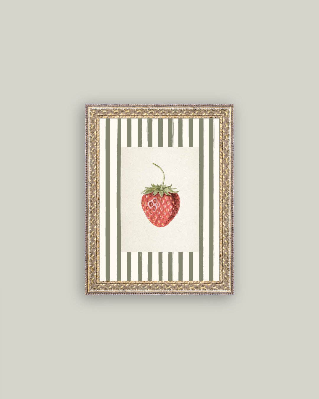 Strawberries on Stripes Framed Antique Art