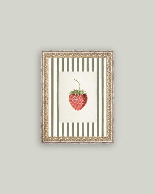 Strawberries on Stripes Framed Antique Art