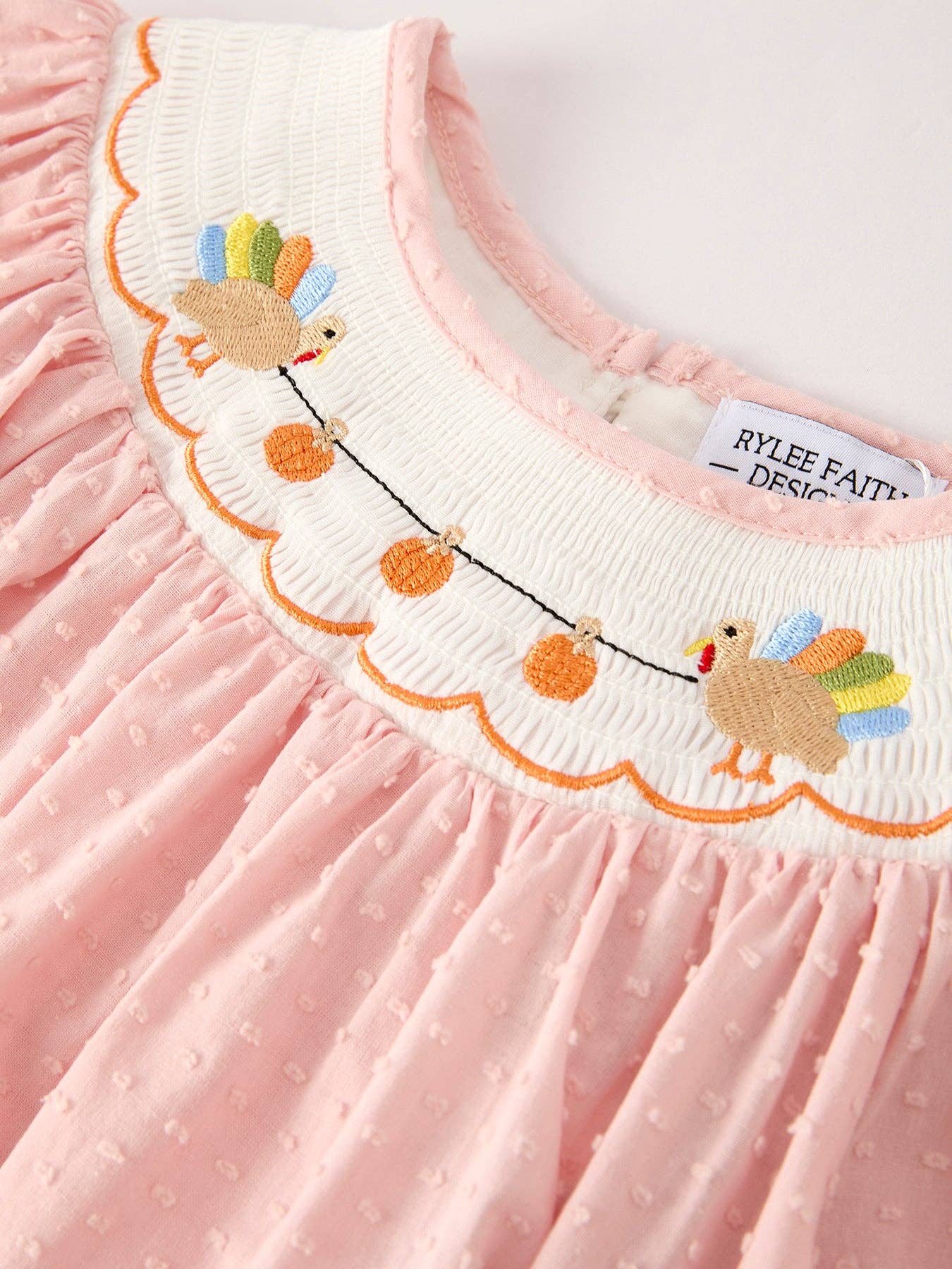 Thanksgiving Turkey/Pumpkin Smock Embroidery Baby Girl Dress