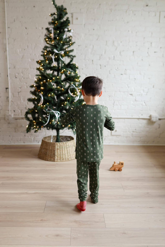 Christmas Tree 2pc Toddler Kids Green Bamboo Pajamas PJs