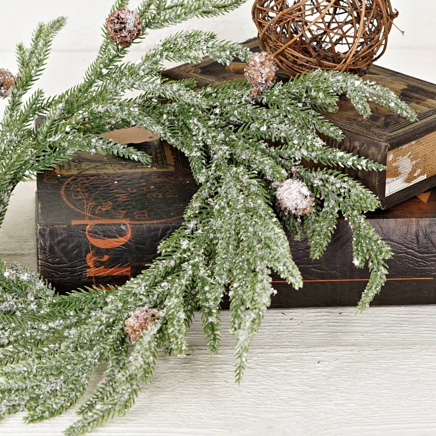 Snowy Soft Touch Norfolk Pine with pinecones - wreath