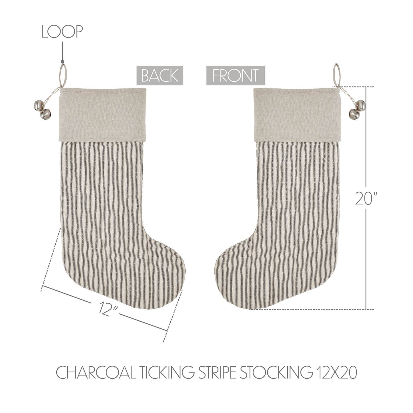 Charcoal Ticking Stripe Stocking 12x20