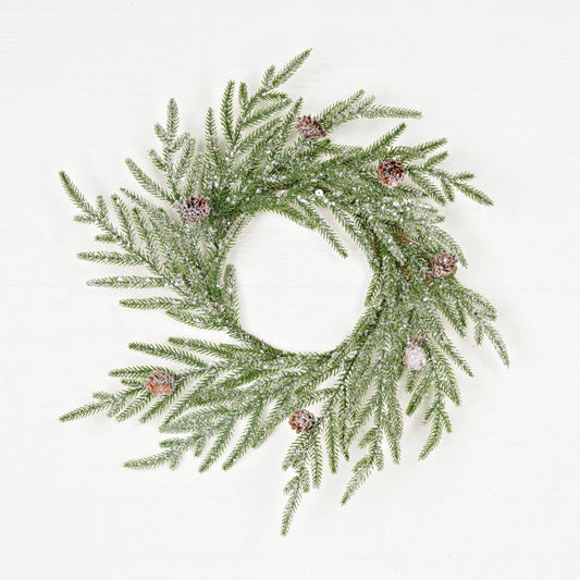 Snowy Soft Touch Norfolk Pine with pinecones - wreath