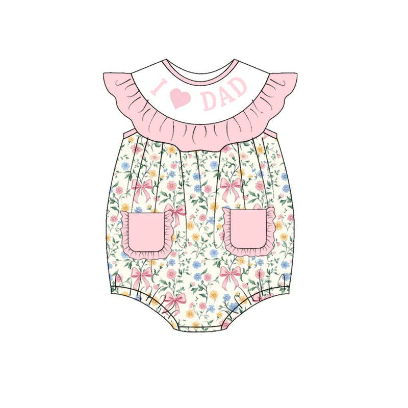 Baby Girls "I LOVE DAD" Smocked Pocket Bubble Romper