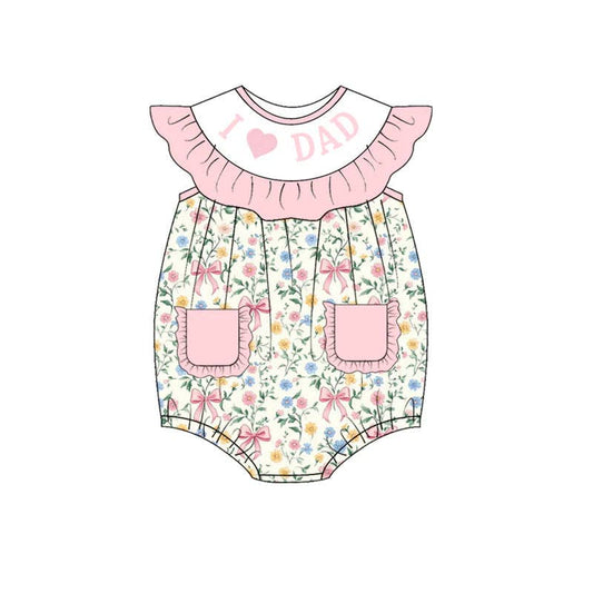Baby Girls "I LOVE DAD" Smocked Pocket Bubble Romper