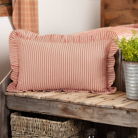 Red Ticking Stripe Fabric Pillow 14x22