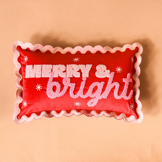 Merry & Bright Scalloped Rectangular Christmas Pillow