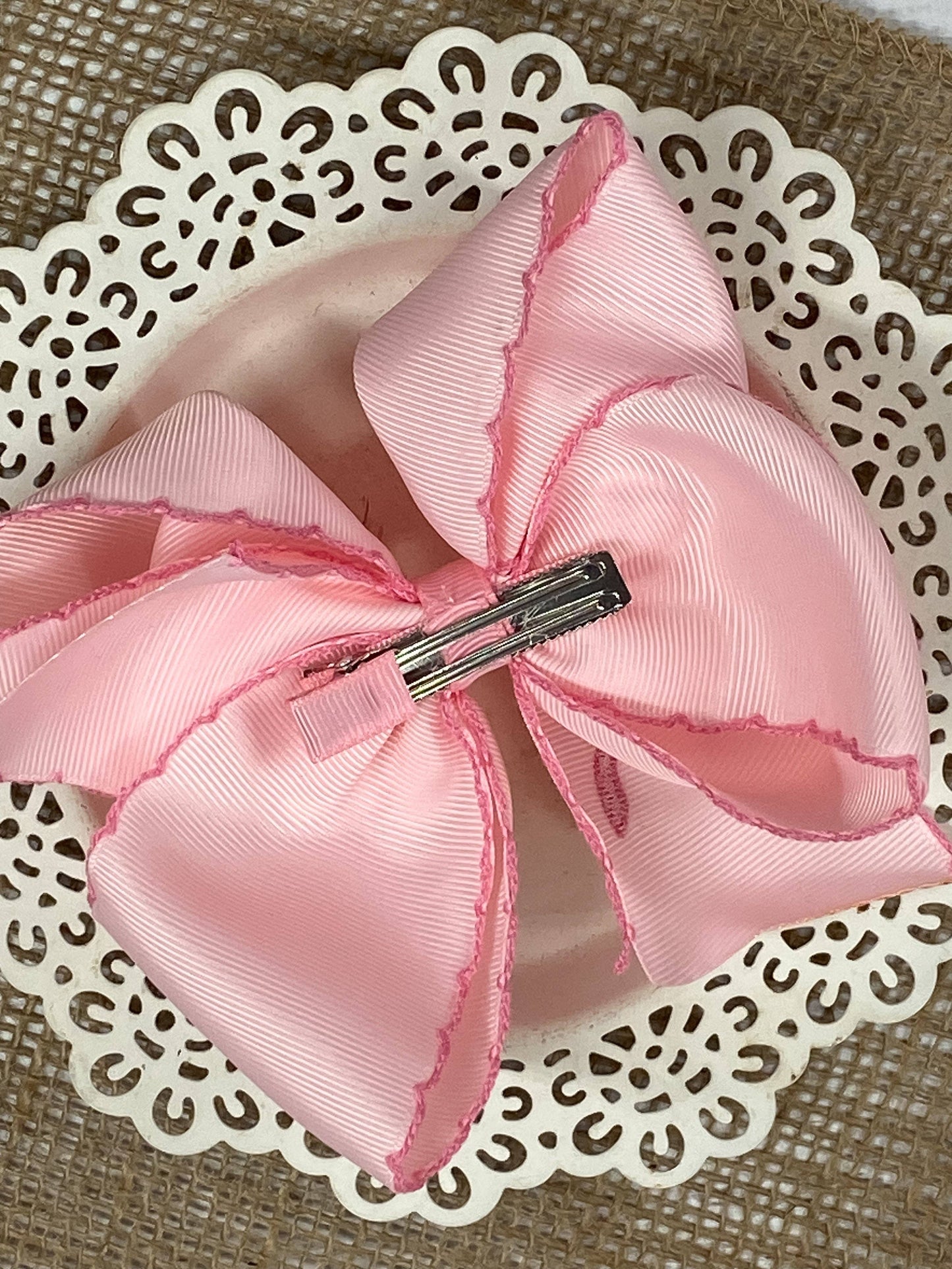 Light Pink with Pink Moonstitch Hair Bow