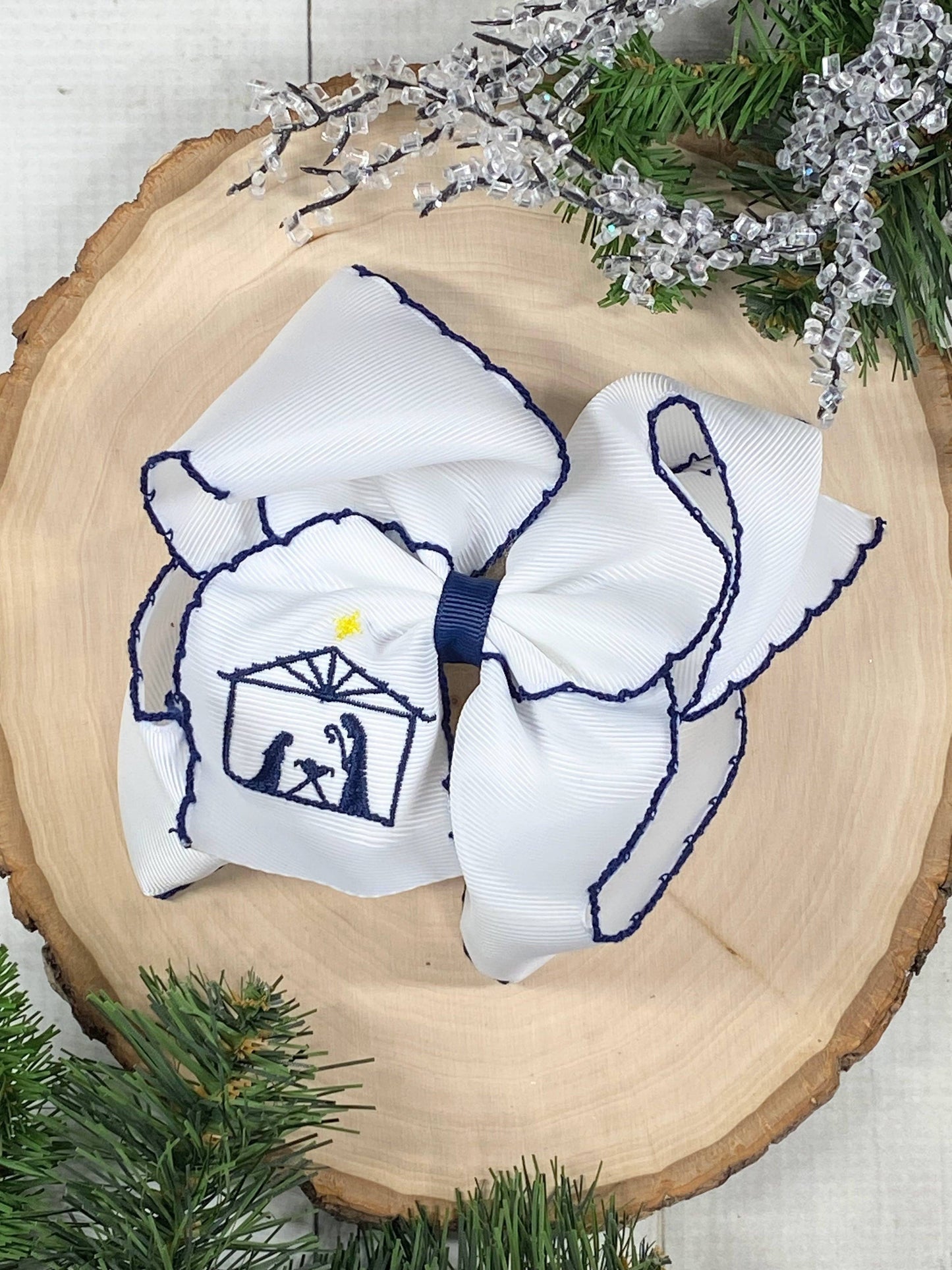 Nativity Scene Embroidered Moonstitch Hair Bow
