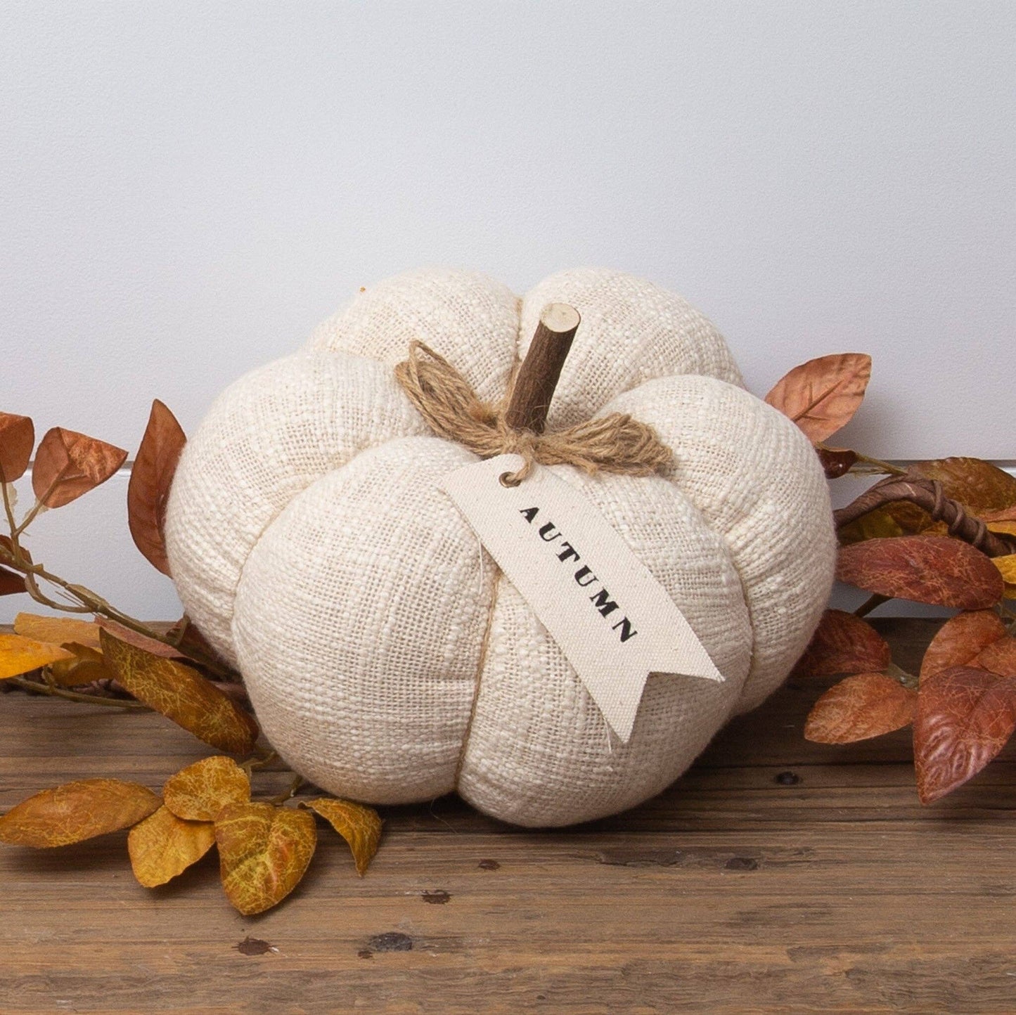 Cream Knit Pumpkin With Fabric Tag, Lg (PC)