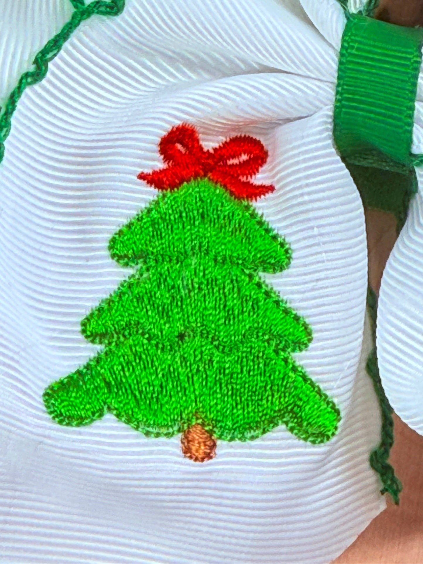 Christmas Tree Embroidered Moonstitch Hair Bow