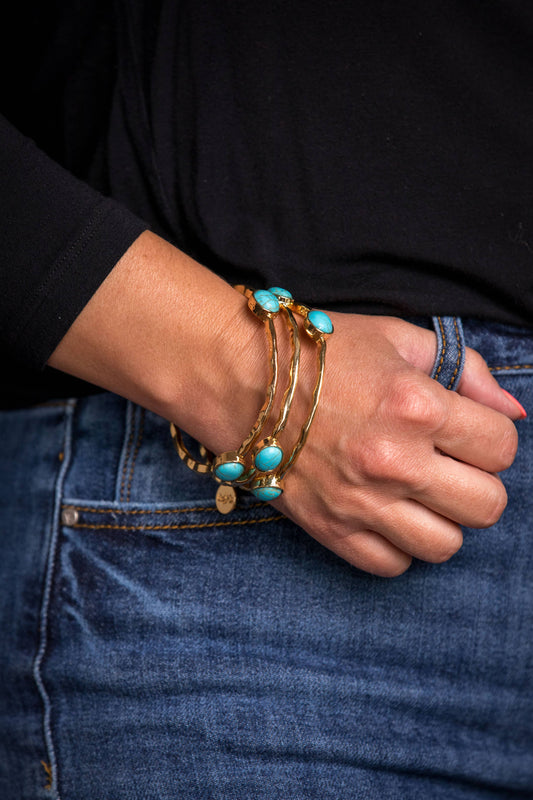 Set/3 Burnished Gold Bangles with TQ Ovals