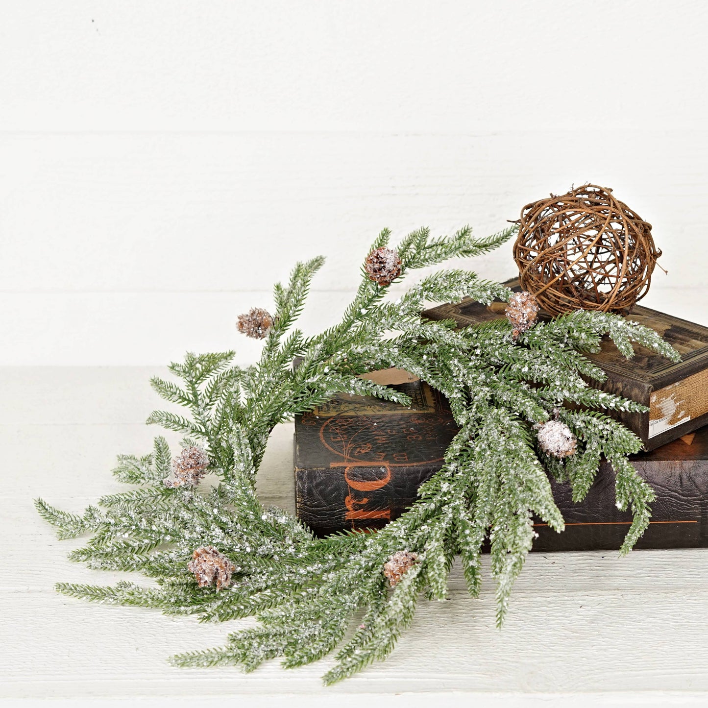 Snowy Soft Touch Norfolk Pine with pinecones - wreath