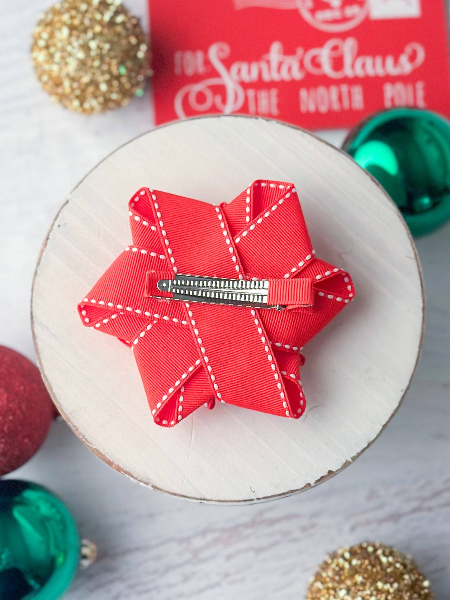 Red with White Stitch Gift Hair Bow