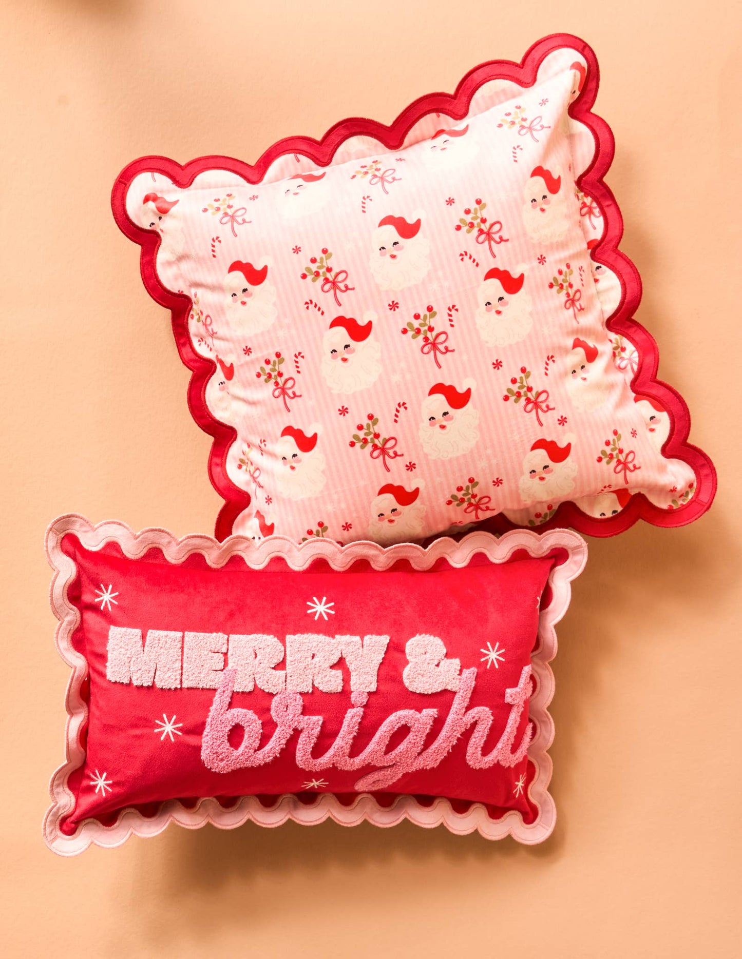 Merry & Bright Scalloped Rectangular Christmas Pillow