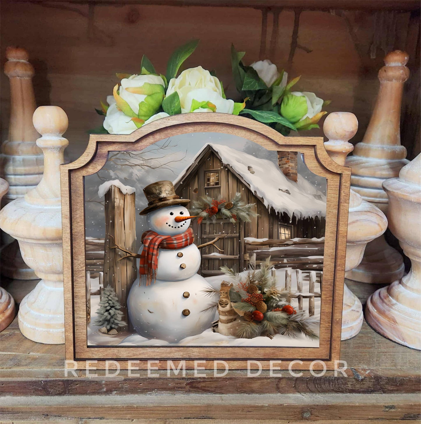 Rustic Snowman Framed Art