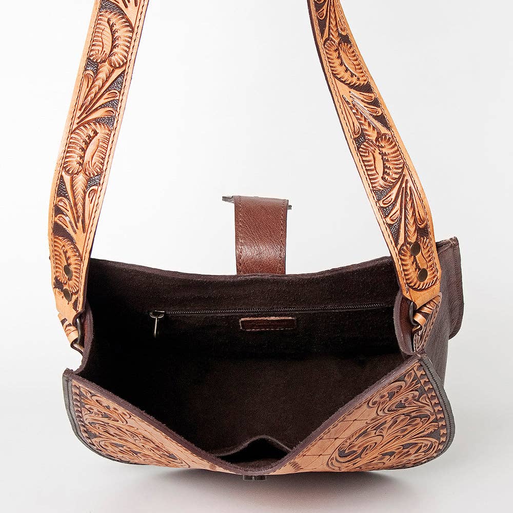 American Darling Hand-Tooled Genuine Leather Western Hobo Shoulder Bag