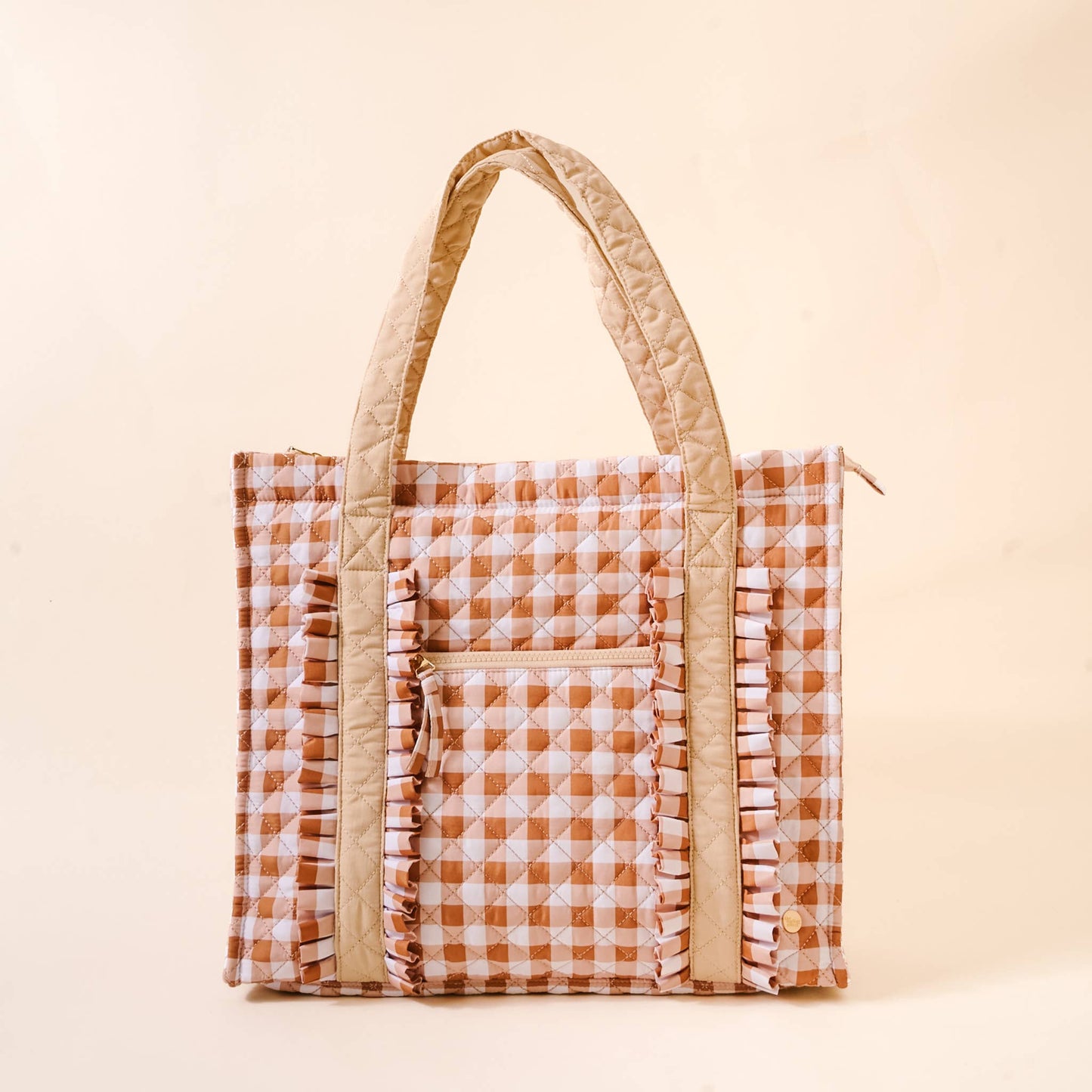 The Everyday Quilted Tote Bag-Maple Gingham