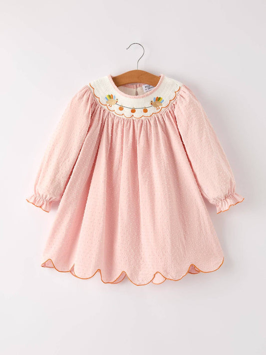 Thanksgiving Turkey/Pumpkin Smock Embroidery Baby Girl Dress