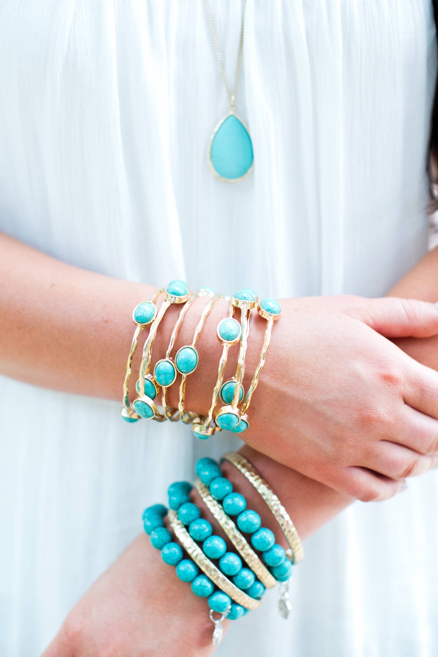 Set/3 Burnished Gold Bangles with TQ Ovals