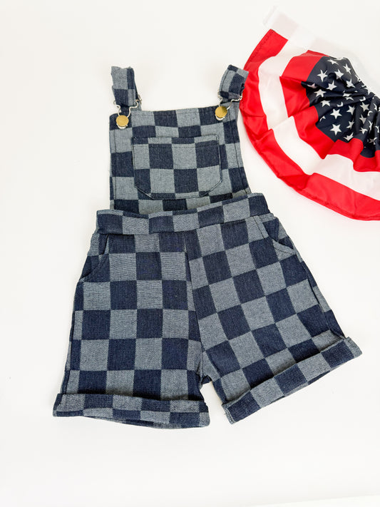 Checkered Denim Overalls