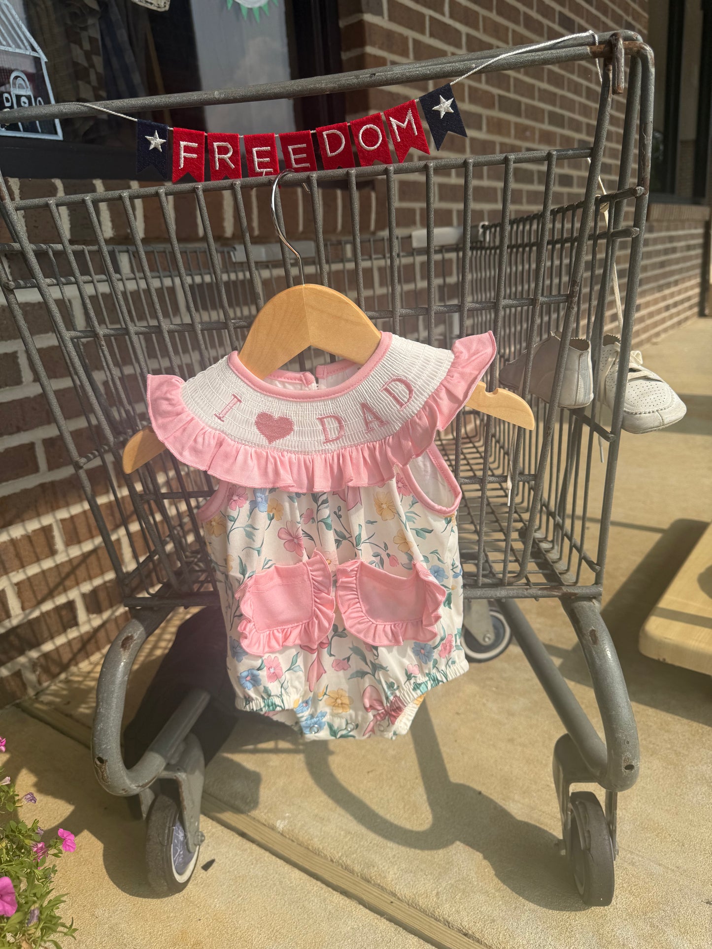 Baby Girls "I LOVE DAD" Smocked Pocket Bubble Romper