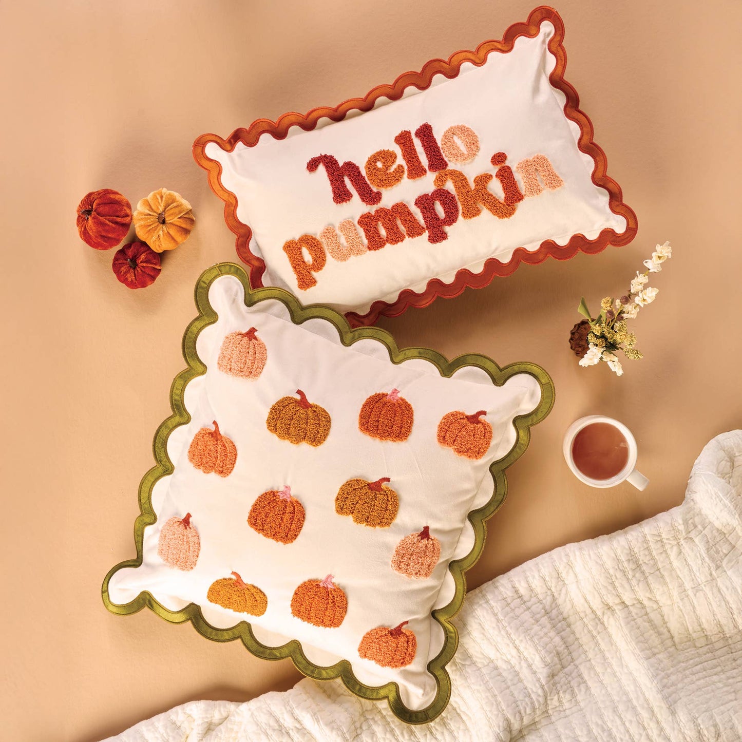 Scalloped Rectangle Throw Pillow-Hello Pumpkin