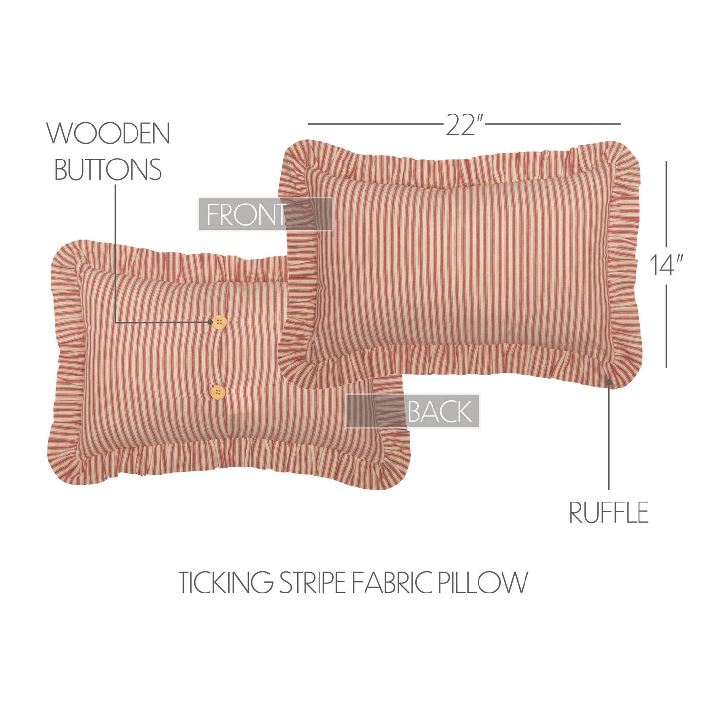 Red Ticking Stripe Fabric Pillow 14x22