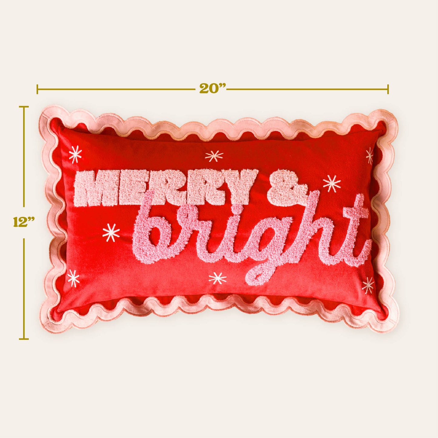 Merry & Bright Scalloped Rectangular Christmas Pillow