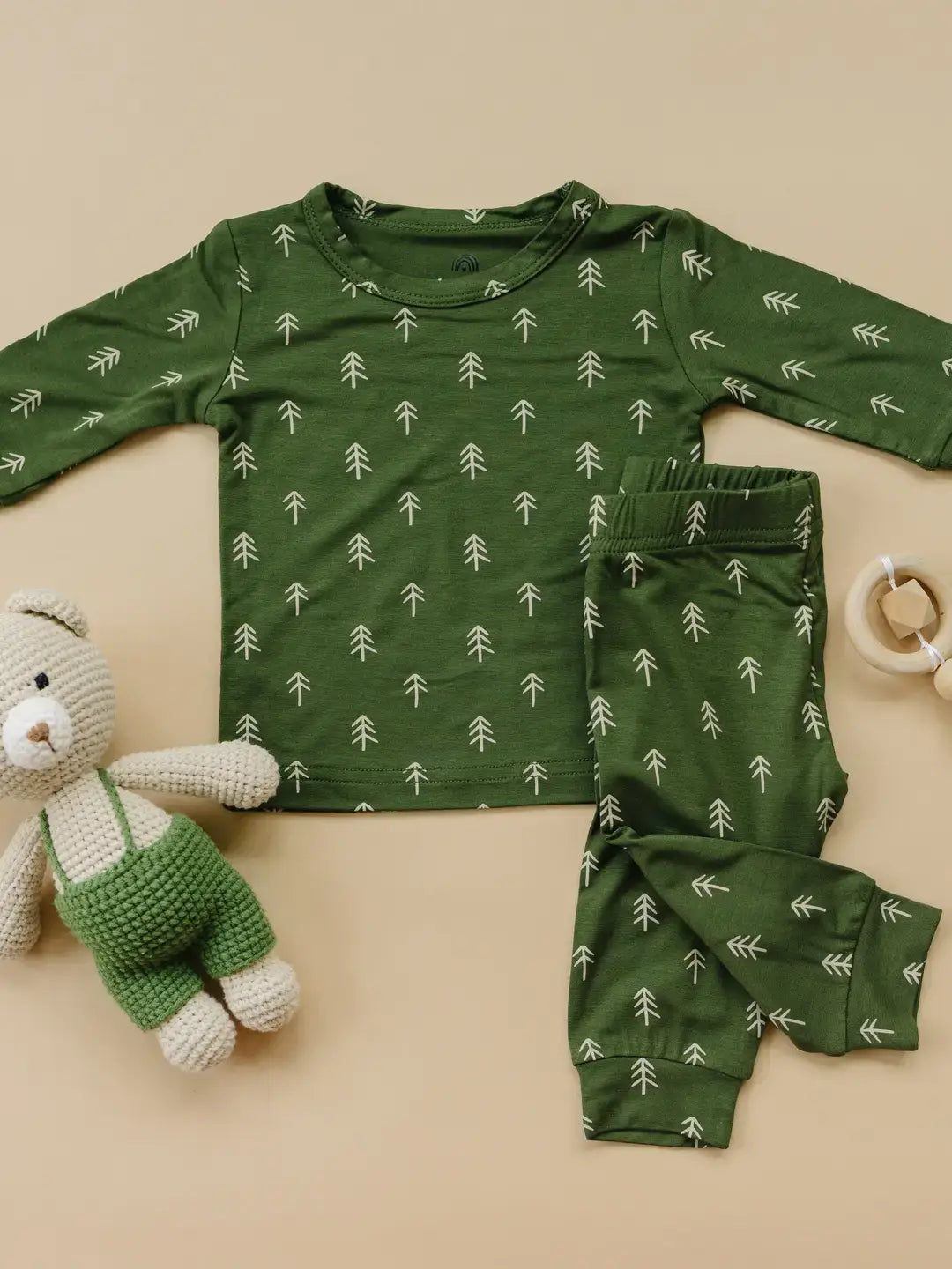 Christmas Tree 2pc Toddler Kids Green Bamboo Pajamas PJs