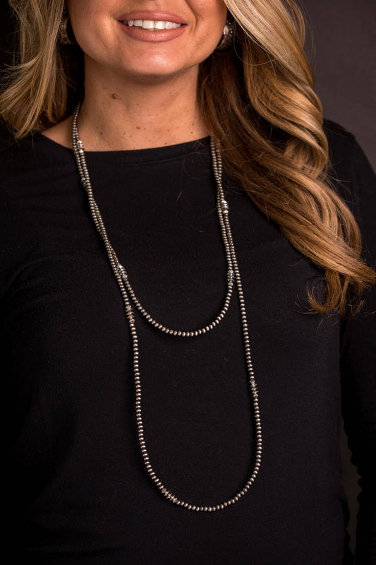 66" Dainty Faux Navajo Pearl Beaded Necklace with Burnished