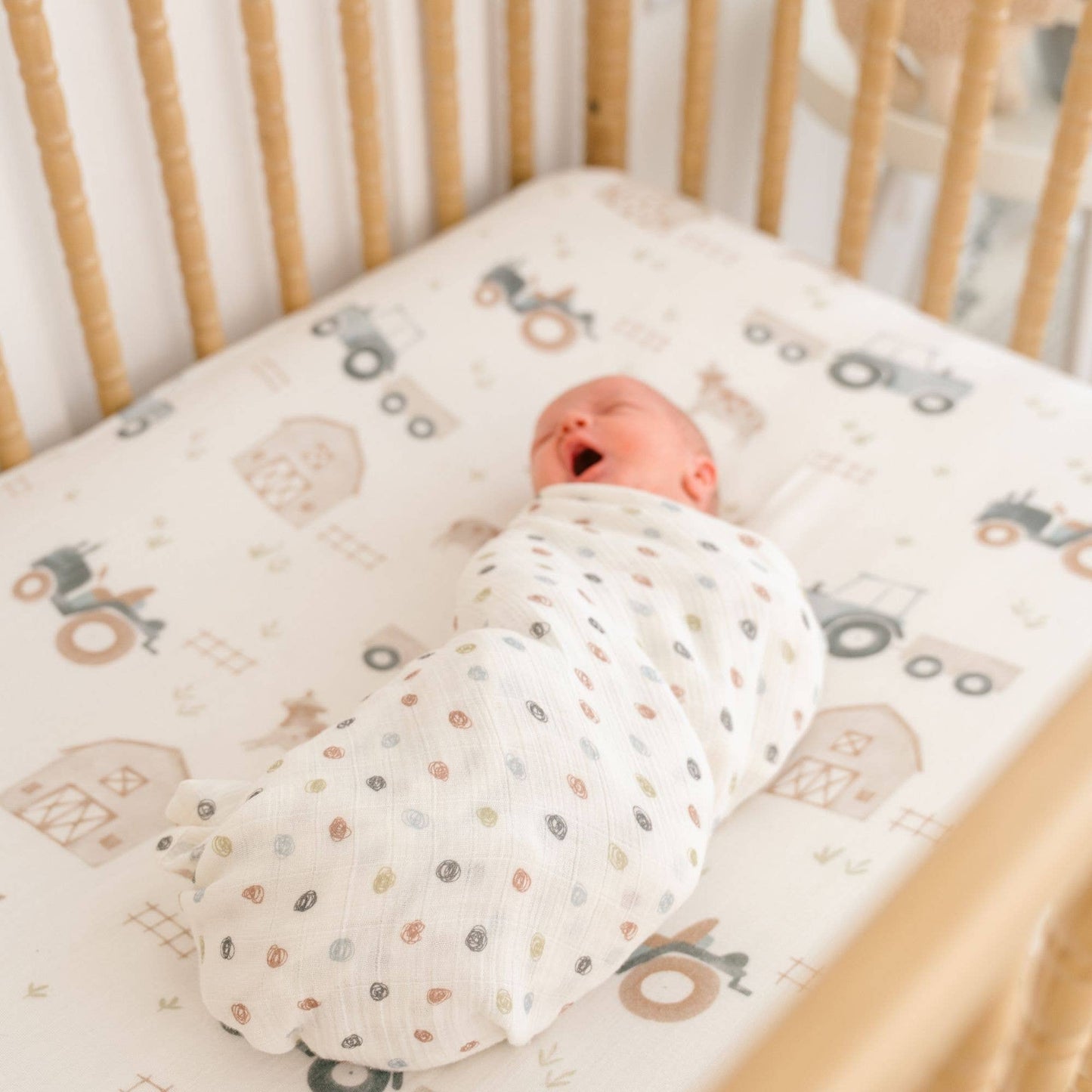 Farmhouse Tractor/Dot Swaddle Set
