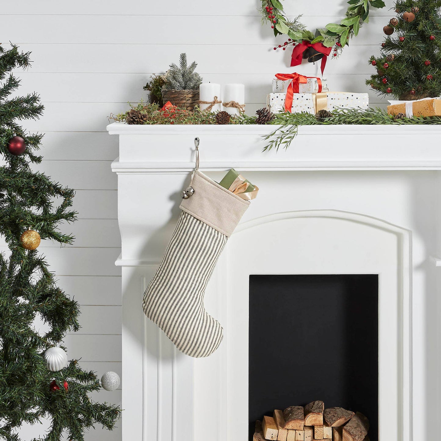 Charcoal Ticking Stripe Stocking 12x20