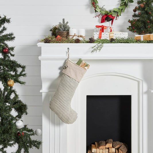 Charcoal Ticking Stripe Stocking 12x20