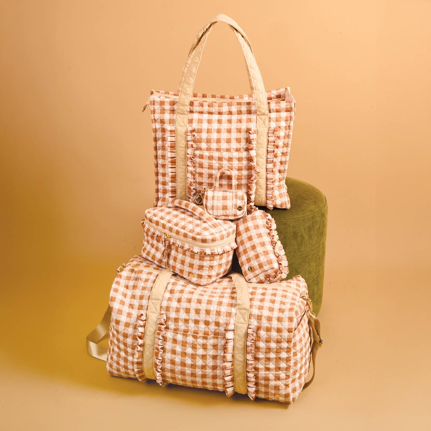 Glam & Go Quilted Cosmetic Bag-Maple Gingham