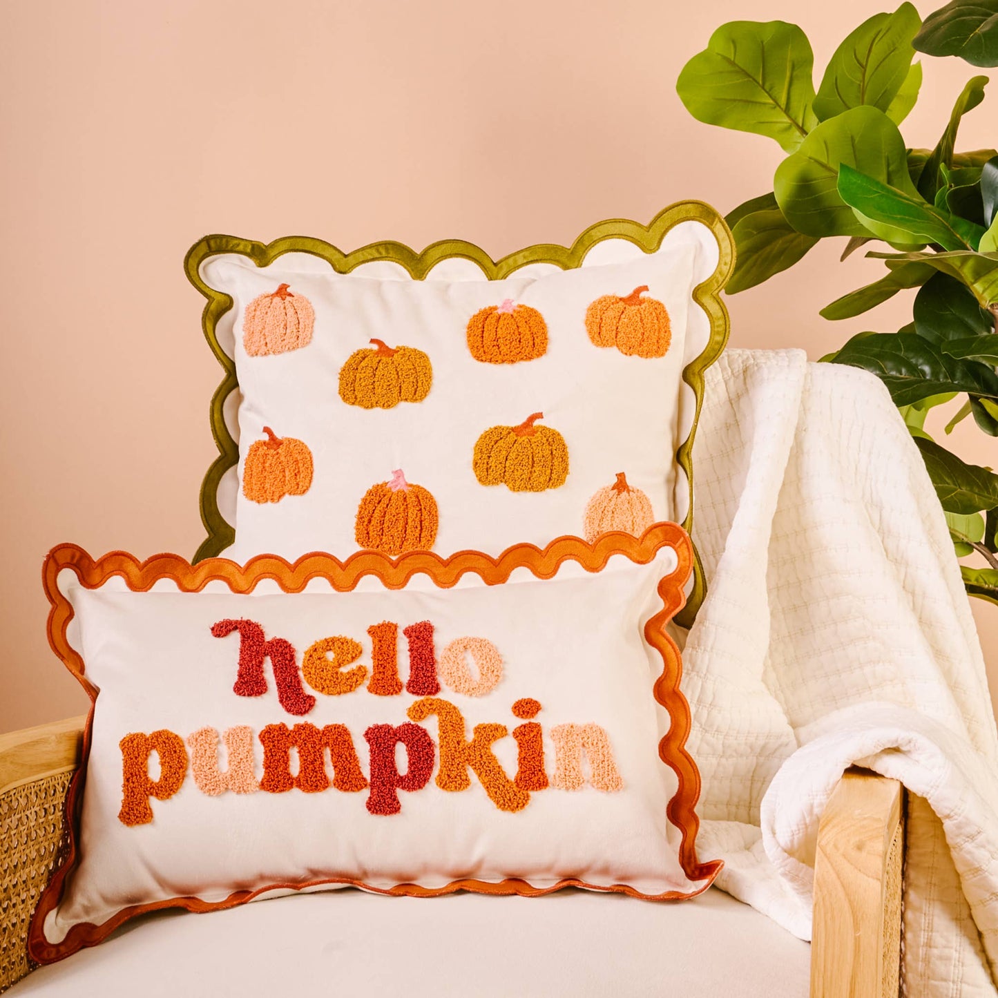 Scalloped Rectangle Throw Pillow-Hello Pumpkin