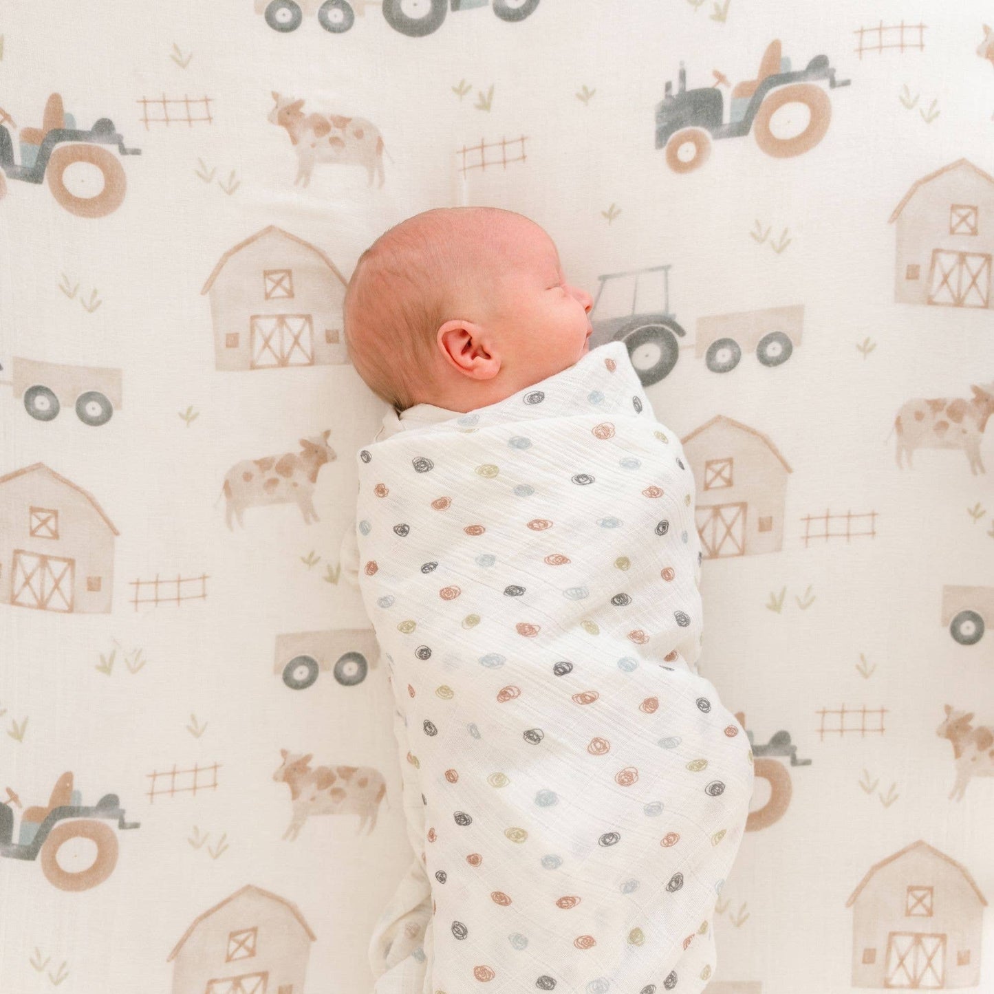 Farmhouse Tractor/Dot Swaddle Set