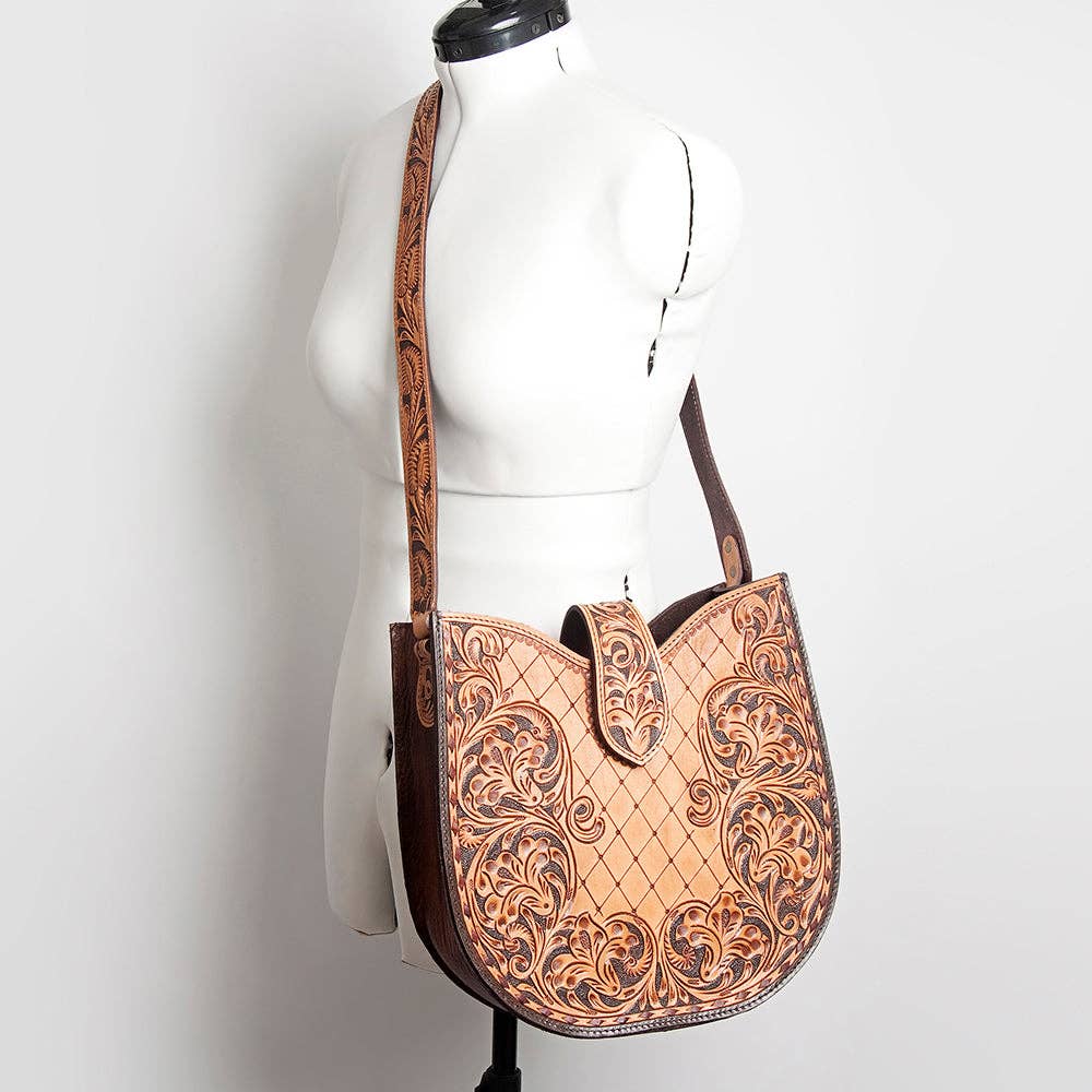 American Darling Hand-Tooled Genuine Leather Western Hobo Shoulder Bag