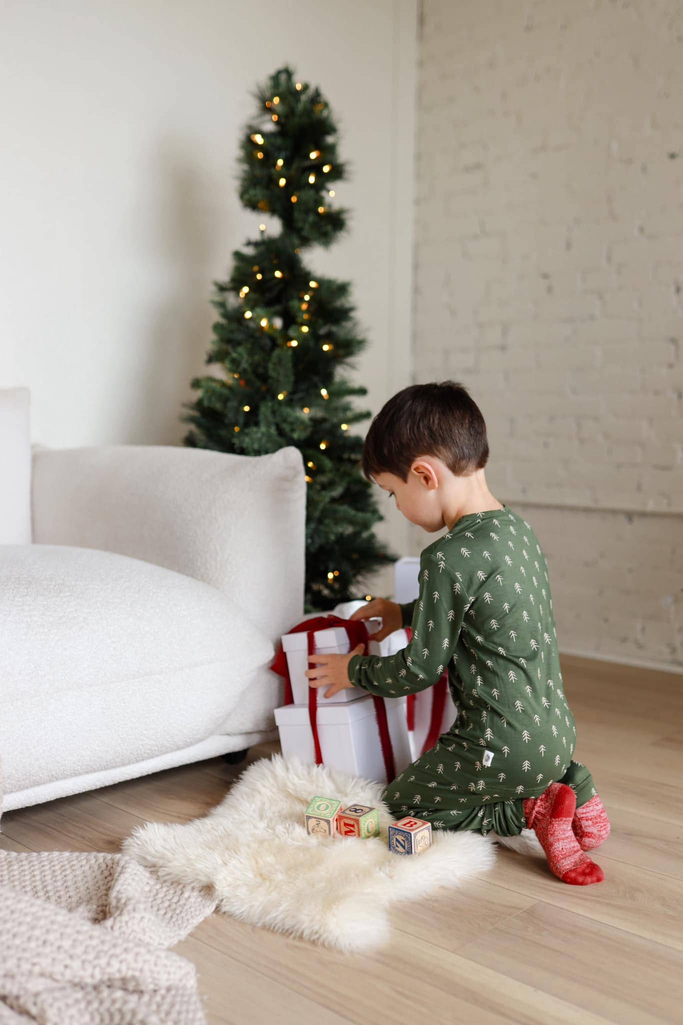 Christmas Tree 2pc Toddler Kids Green Bamboo Pajamas PJs