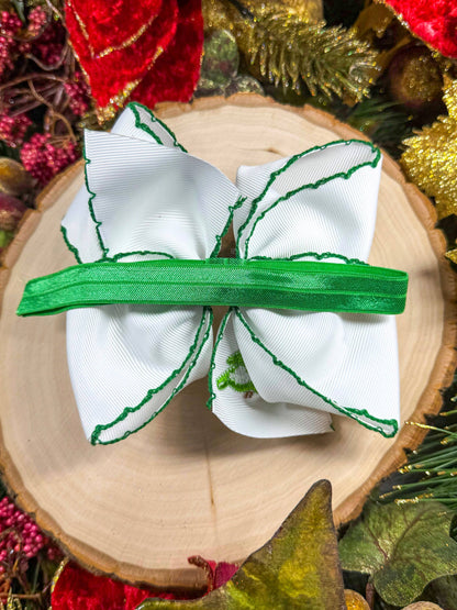Christmas Tree Embroidered Moonstitch Bow Headband