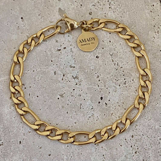 Figaro curb chain layering bracelet 18k gold plated 