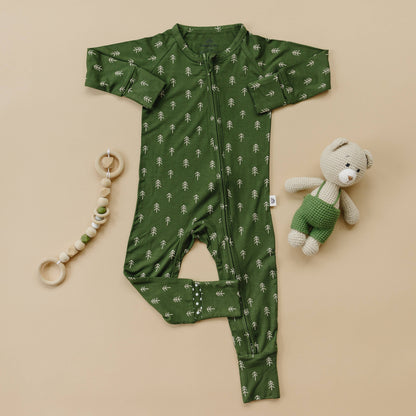 Christmas Tree Zippy Romper Bamboo Pajamas Baby Green Trees