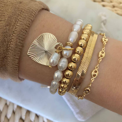 Gold beaded adjustable bracelet, 24k Gold-plated layering