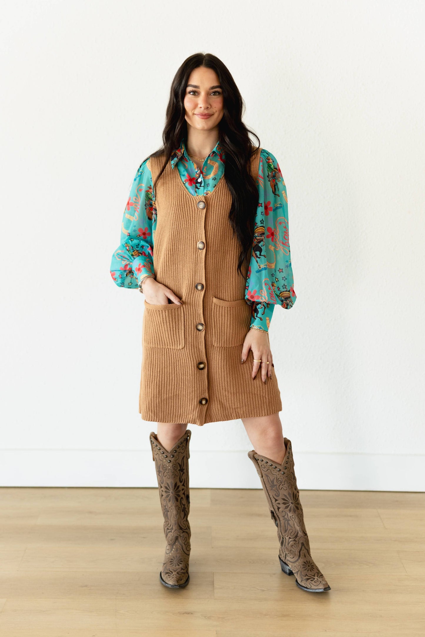 BUTTON DOWN SWEATER DRESS