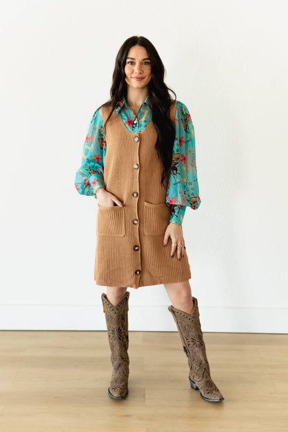 BUTTON DOWN SWEATER DRESS